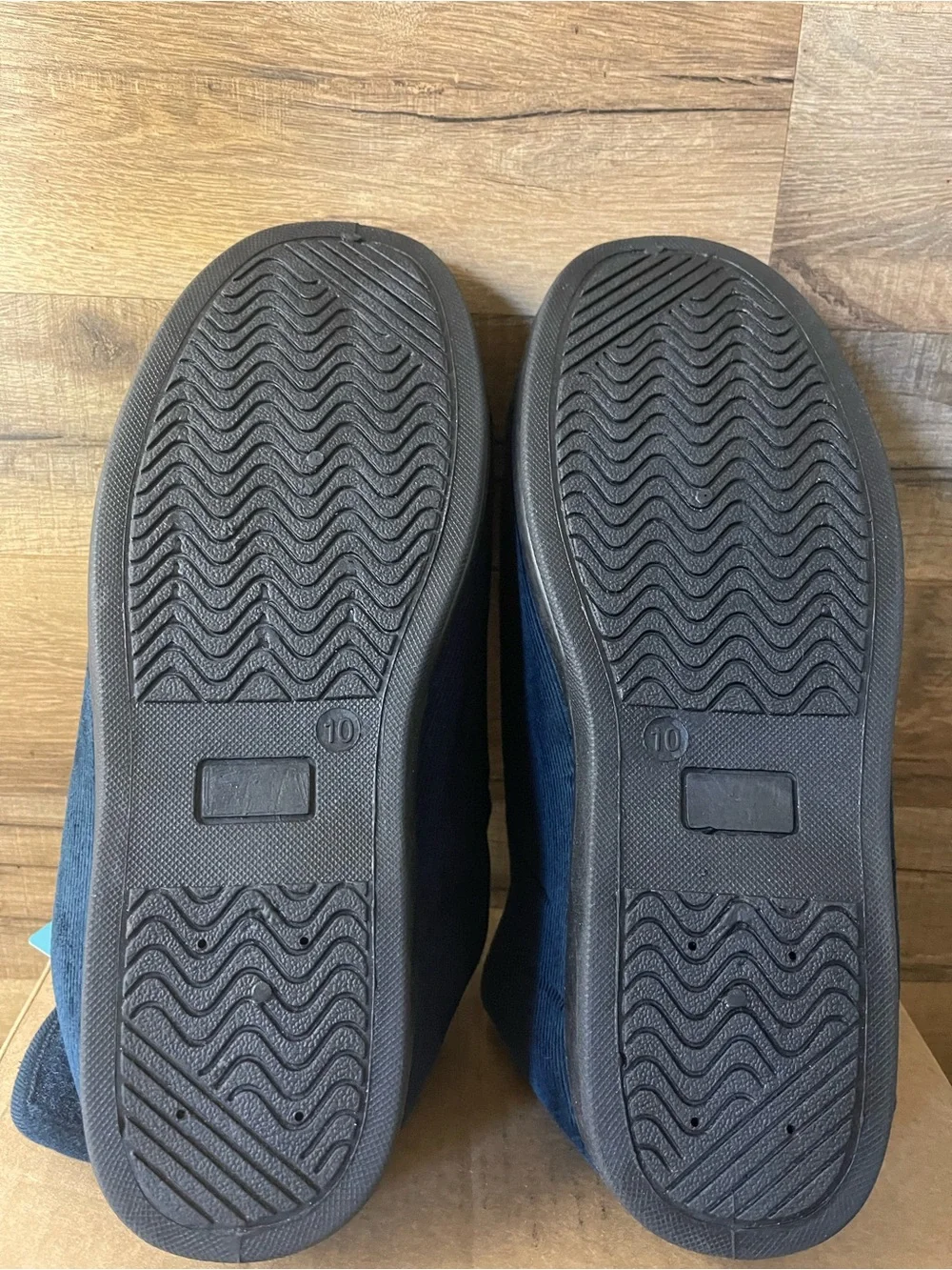 Home Top Mens Size 10 Navy Corduroy Adjustable Hook & Loop Memory Foam Slippers